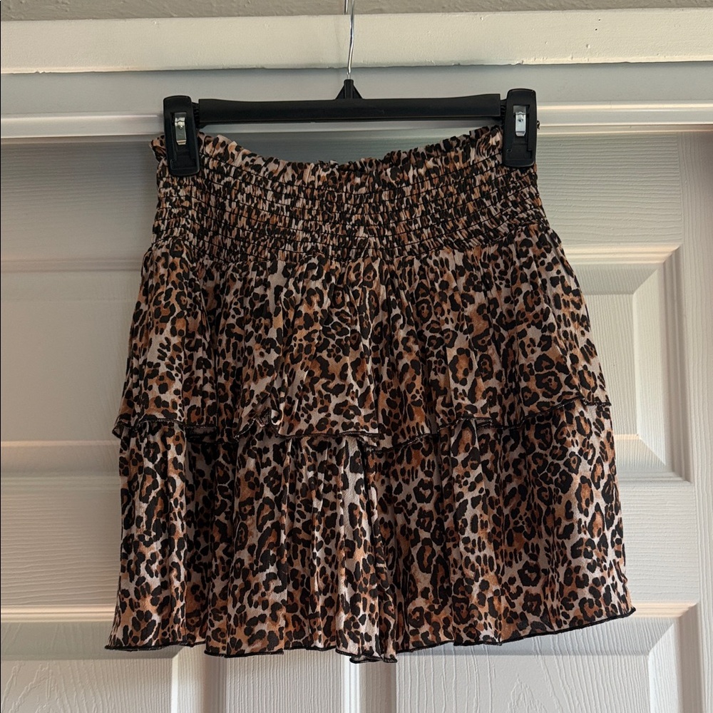 Katie J NYC Leopard Tiered Smocked Mini Skirt - Brown/Black